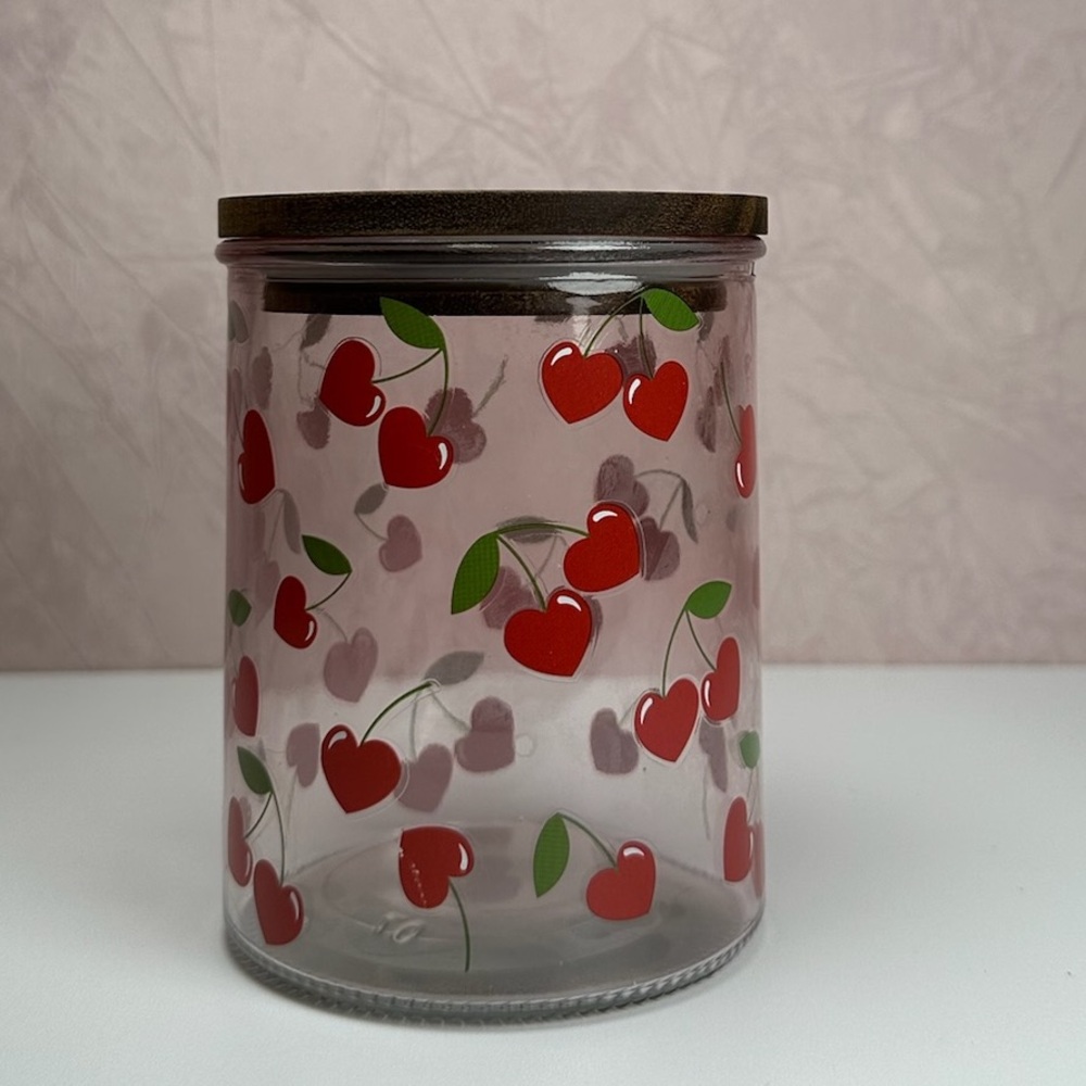 CWC Cook with Color Cherry Pattern Glass Jar with Dark Lid - Picture 5 of 15